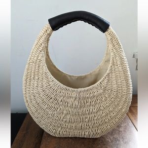 A New Day Wicker Style Round Top Handle Clutch Purse Boho Tote Bag